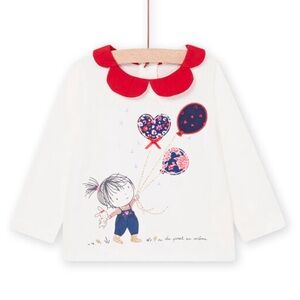 NEW NWT Du Pareil Baby Girl White Girl Balloon Petal Collar Long Sleeve Shirt 6M